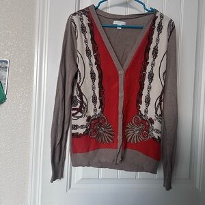 New York & Company Red and Gray Cardigan